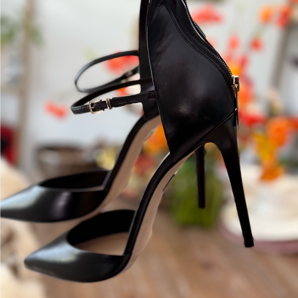 ❤️ Black Strappy Gladiator leather Heels classy pointy toe stilettos boot - Picture 11 of 13